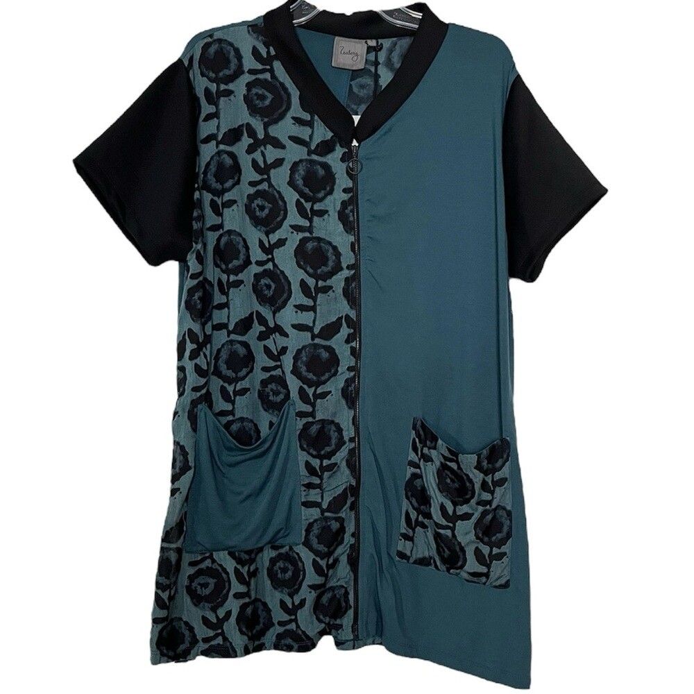 Maxime Zeaberg Asymmetric Tunic Size 1x Lagenlook Artsy Funky Full Zip Top Nwt